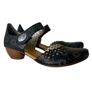 Rieker Black Leather Mary Jane Mirjam  Womens Size 37 Shoes